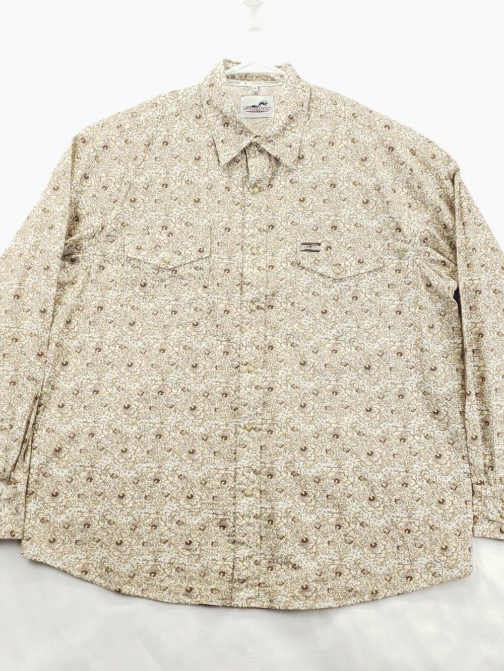 Cowboy Hardware Shirt Mens XL Beige White Floral Long Sleeve Western Pearl Snap